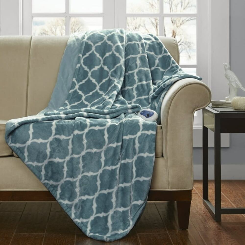 Beautyrest 50*70 Luxury Heated Washable Electric Lightweight Throw Blue Ogee